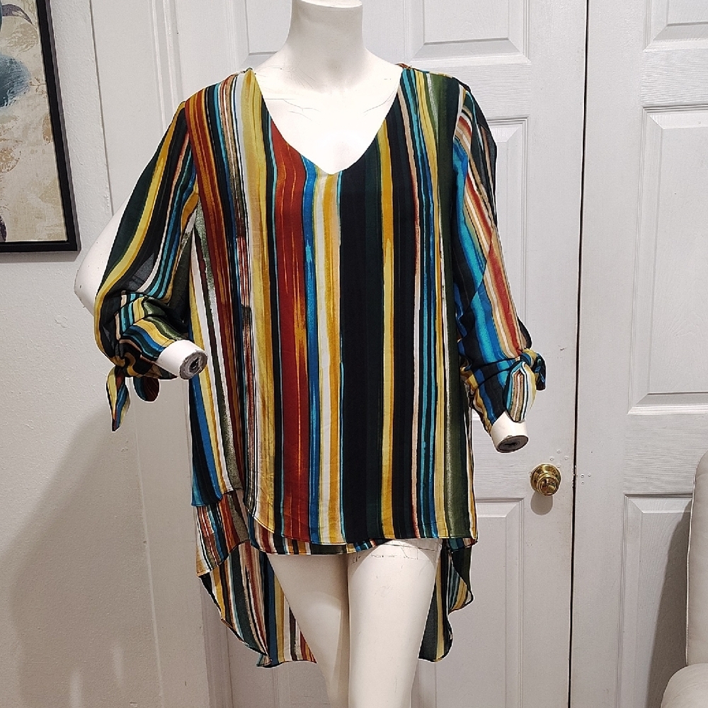 Striped Multicolor V-Neck Blouse